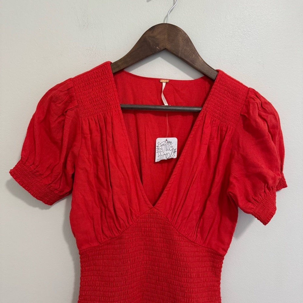 Free People NWT Red Bodycon Ruched Mini Dress - Picture 2 of 7